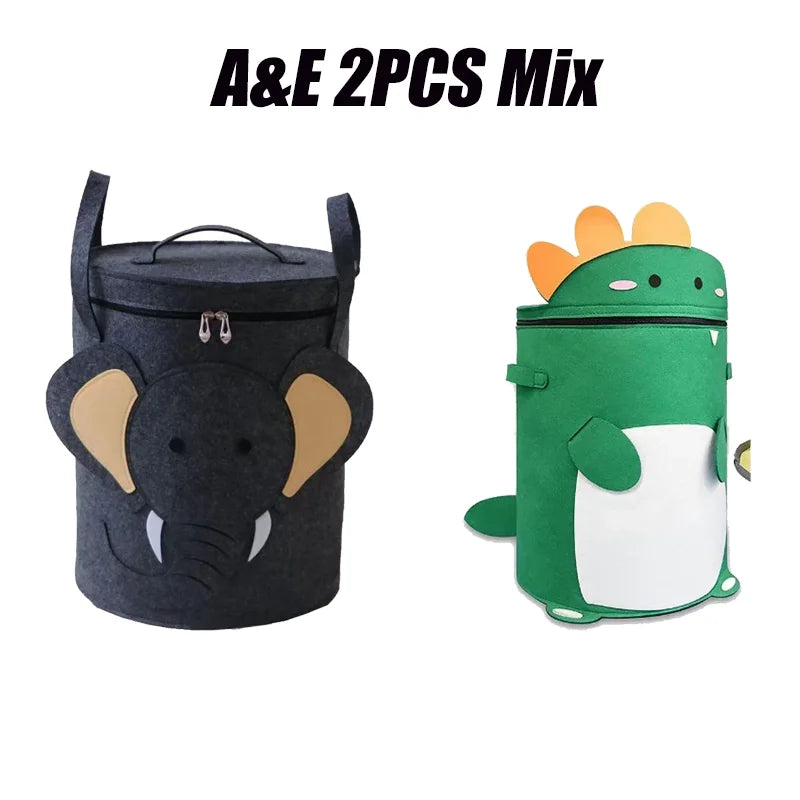 paniers rangement animaux tigre crocodile éléphant jouets gris vert beige couvercle poignées amovibles enfants