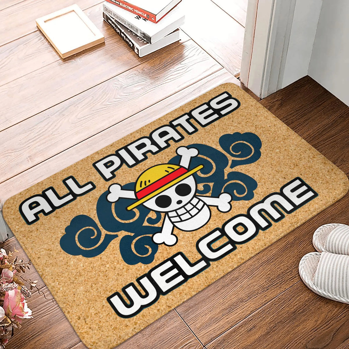 tapis sol antidérapant one piece zoro épées croisées moderne vert noir blanc