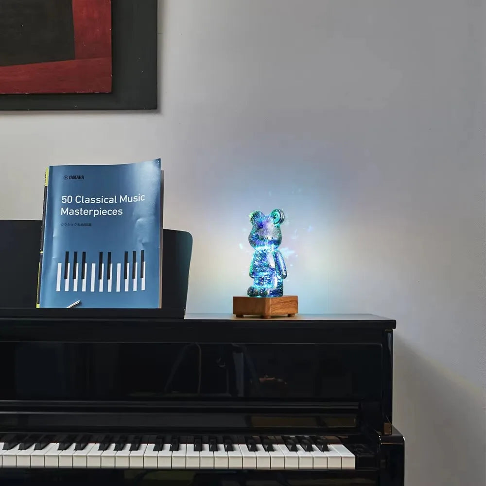 lampe led ours 3d transparent multicolore adhésif base bois câble usb interrupteur moderne chambre