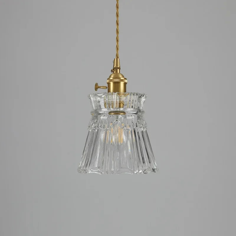 lampe suspendue verre texturé transparent doré vintage chambre salon
