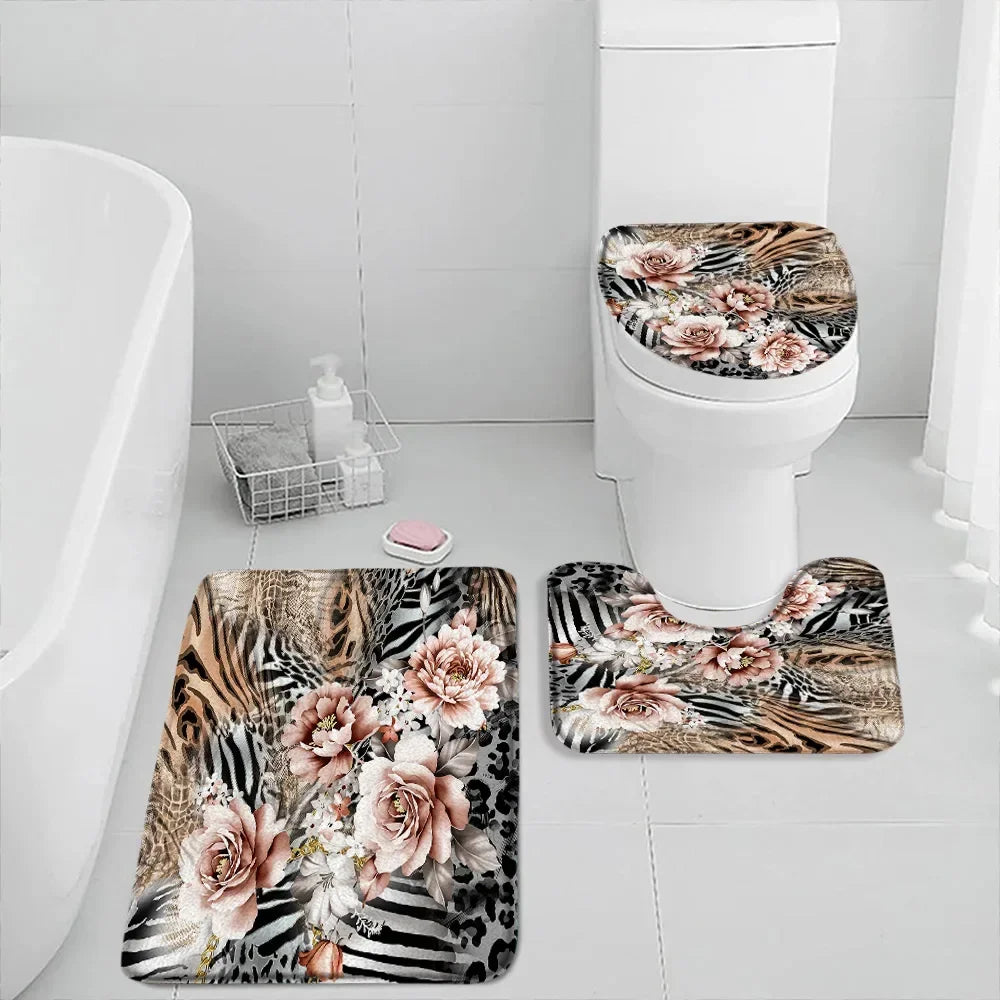 tapis toilette moderne marron rose léopard zèbre floral salle bain respectueux environnement