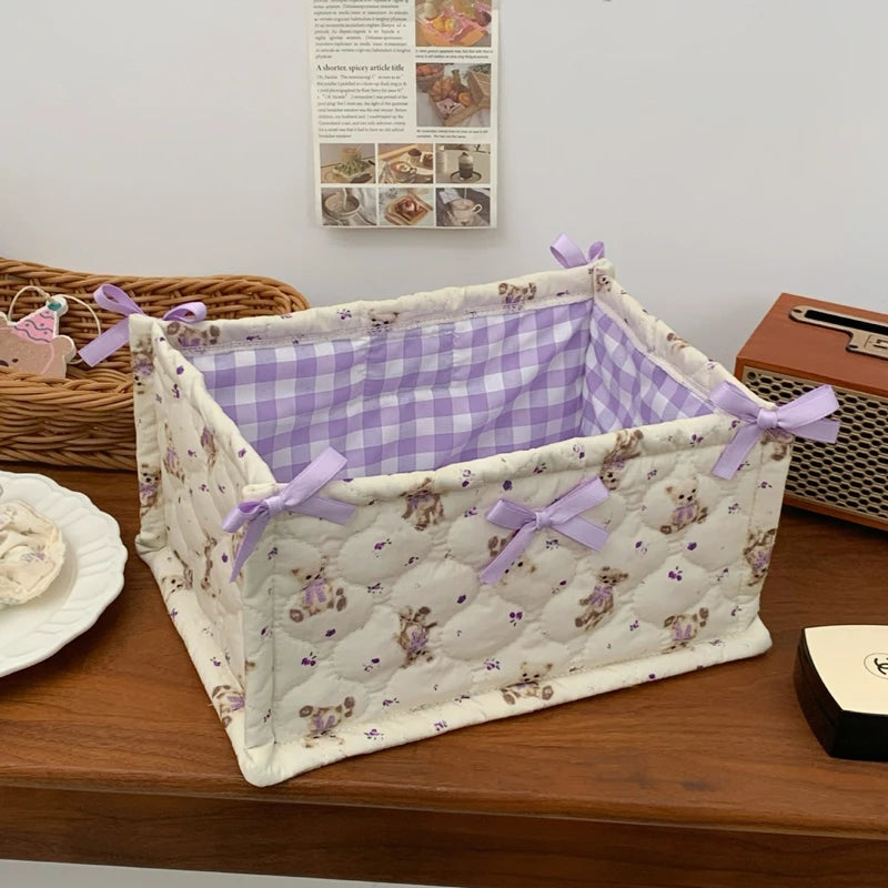 paniers rangement réutilisables coton blanc rose violet rouge carreaux lapins fruits vintage doux