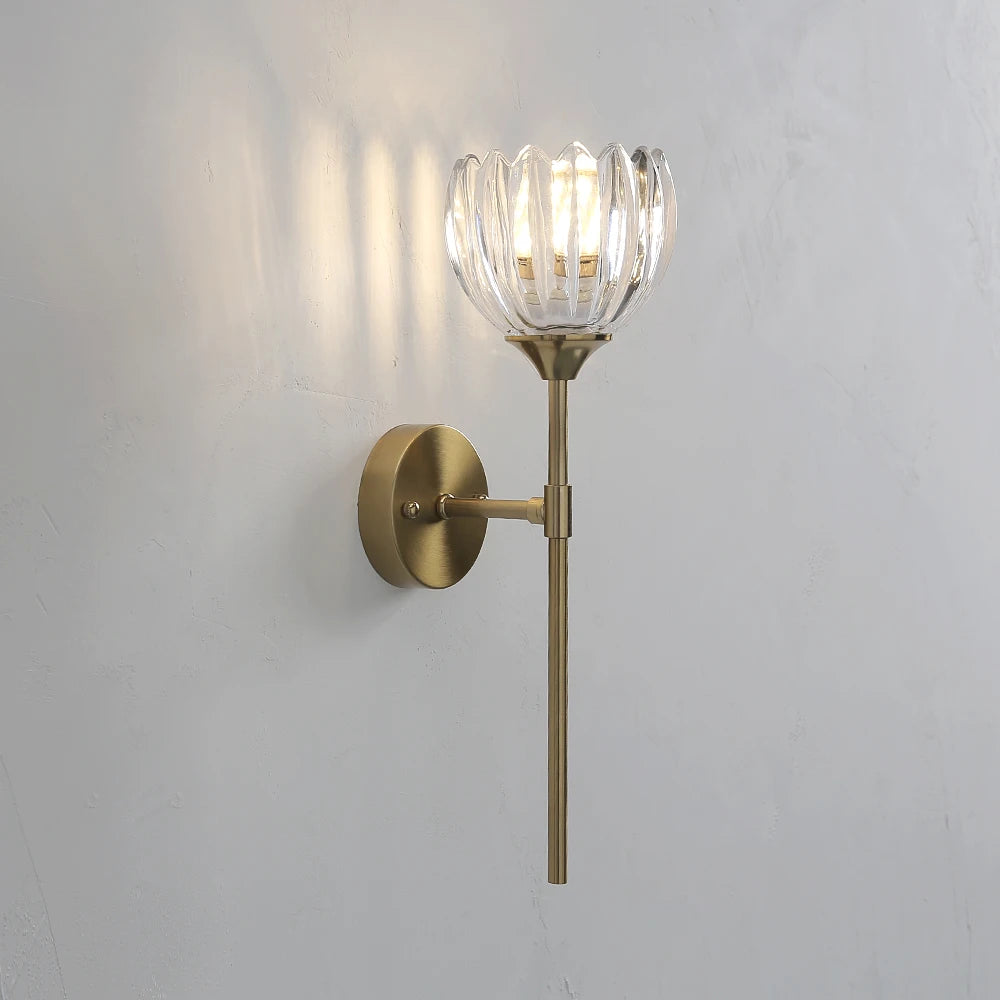applique murale moderne verre transparent fleur vert doré rose élégante chambre salon entrée