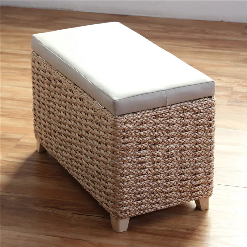 banc rangement moderne rotin coussin amovible rangement chaussures sous siège minimaliste