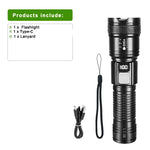 lampe torche led rechargeable usb zoom intense résistance chocs banque alimentation affichage oled noir