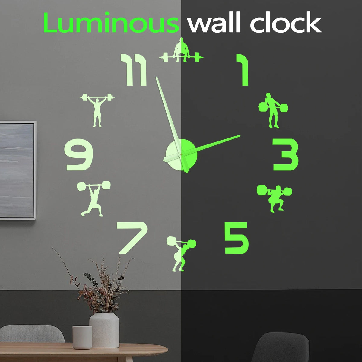 Horloge murale sportive DIY chiffres détachables personnes haltères moderne argentée