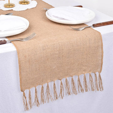 chemin table toile jute beige rustique serviettes décoration salle manger