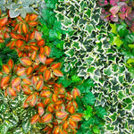 plantes artificielles vertes feuilles variées moderne decoration intérieure extérieure herbe décorative marron rouge blanc