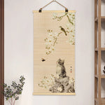 rideau rouleau bambou art traditionnel oriental fleurs oiseaux motifs crochets métalliques opaques entrée maison