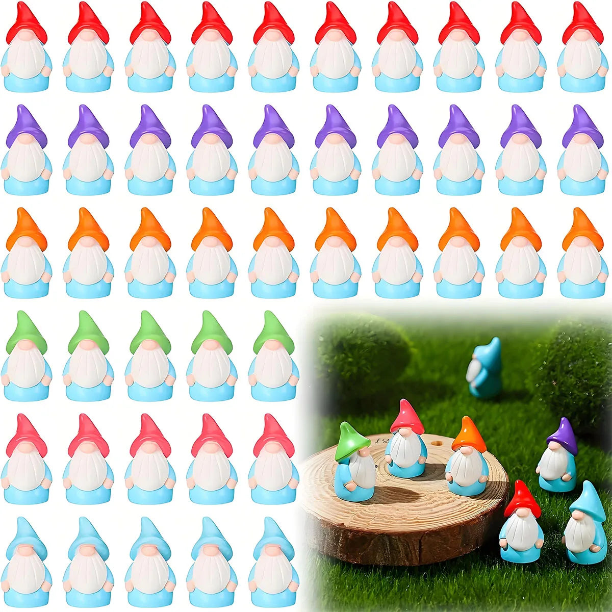 statues gnomes miniatures bleu blanc orange vert violet adhésives décoratives mignonnes jardin