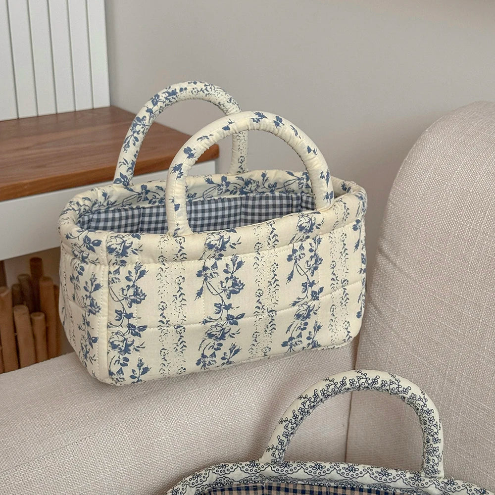 panier rangement pliable polyester toile jouy vintage blanc carreaux romantique portable respectueux environnement