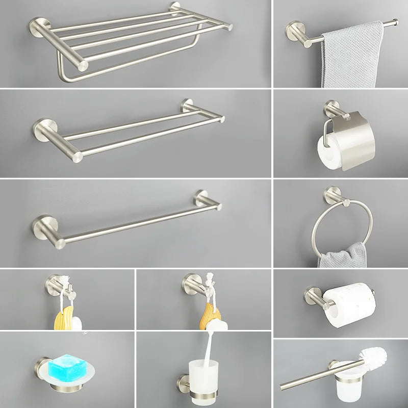 accessoires salle bain nickel satiné double barre serviettes anneau serviette porte savon porte gobelet