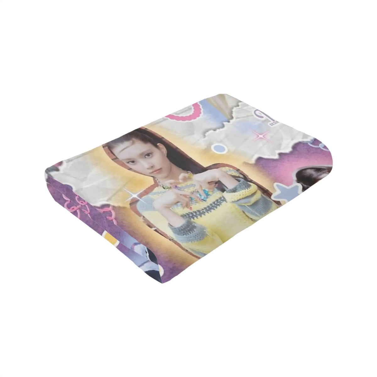 couverture polyester violet rose blanche jaune bleu moderne imprimée géométrique étoiles coeurs pique nique