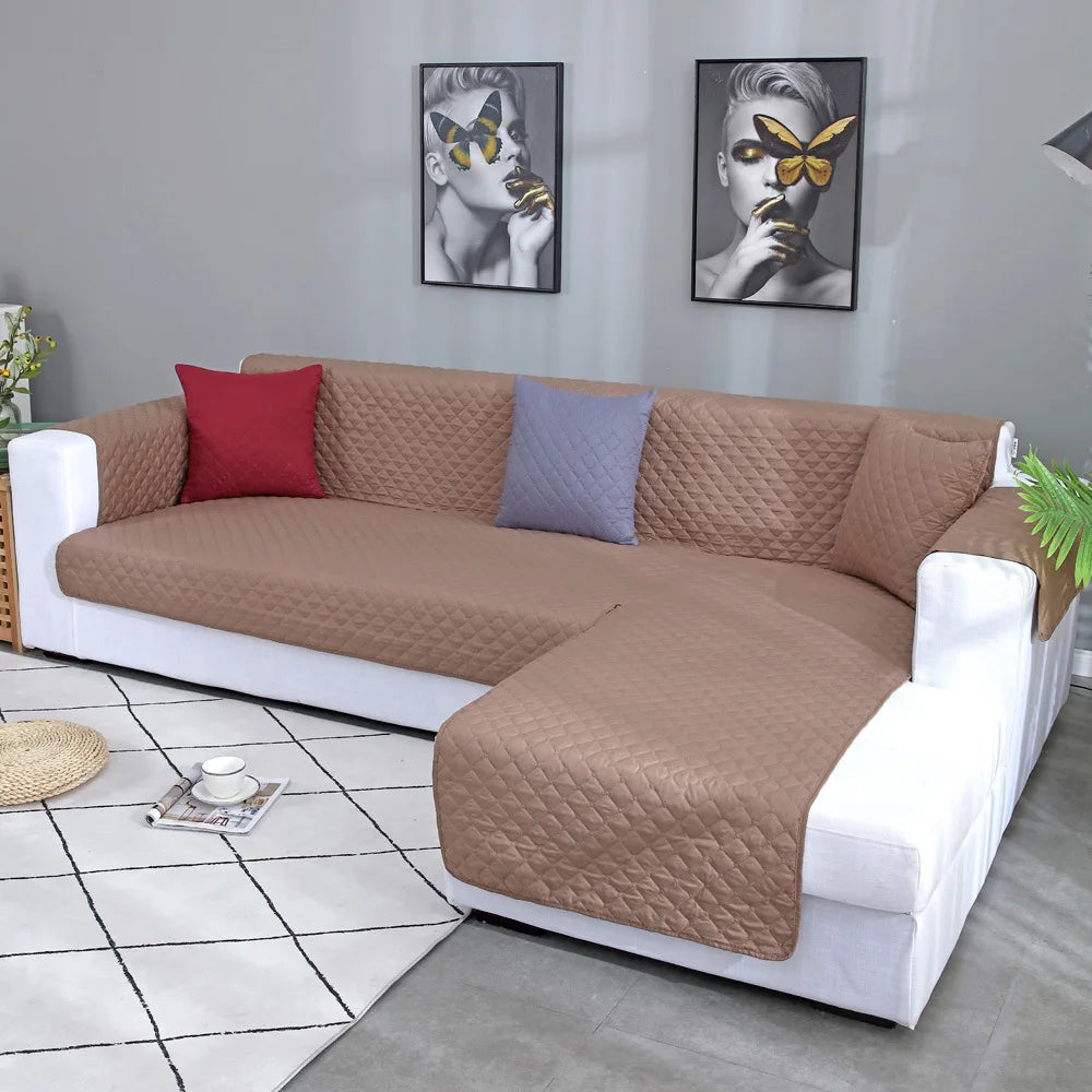 housse canapé angle tissu quilté oreillers salon moderne gris