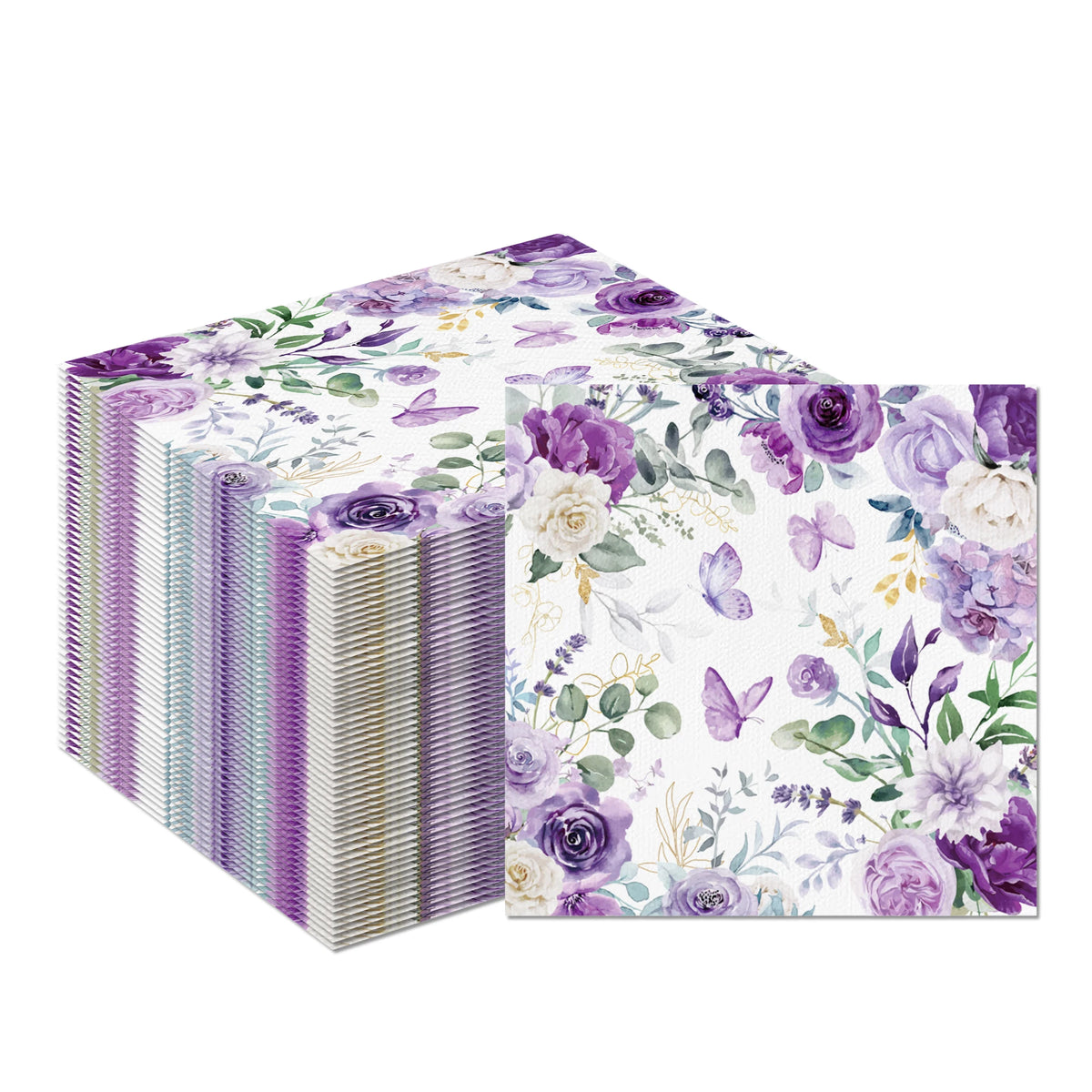 serviettes papier fleur violettes roses pivoines serviettes coeurs anniversaire mariage fêtes