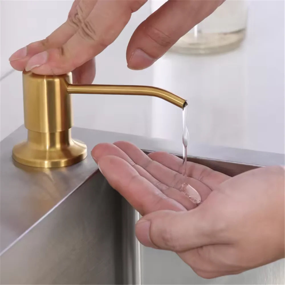 distributeur savon liquide or noir argent acier inoxydable moderne lisse fixations tube extension bouteille