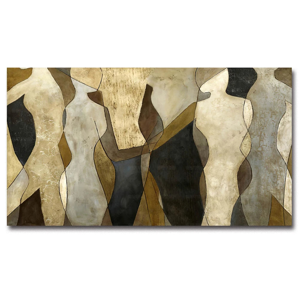 tableau abstrait moderne toile minimaliste beige noir marron gris horizontal décoration chambre salon erotique