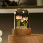 bouquet tulipes artificielles verre transparent tulipes roses blanches vertes feuilles modernes chambre décoration led
