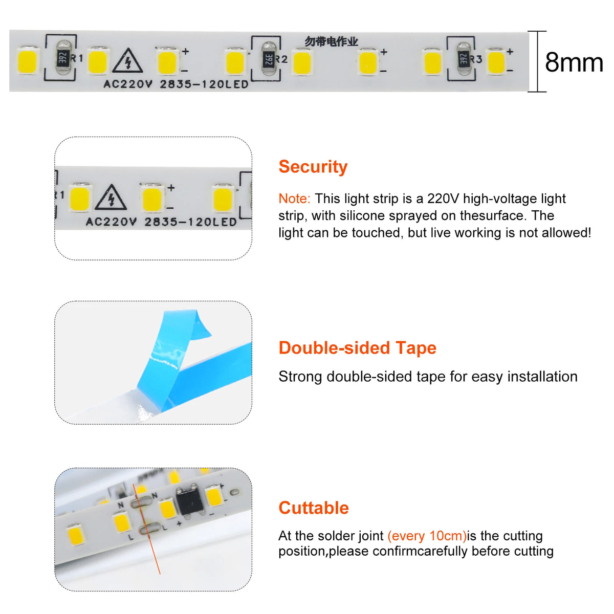 ruban led flexible 120leds/m blanc blanc chaud blanc naturel adhésif moderne 220v 50000heures ip44