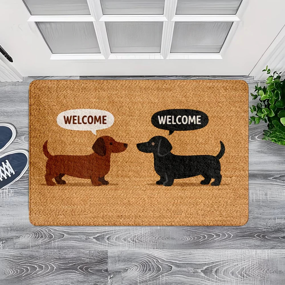 tapis d'entrée illustration chiens bienvenue moderne marron clair sol extérieur résistant rides 40x60cm