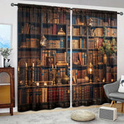 Rideau imprimé bibliothèque médiévale 2 pièces pour salon et chambre - Filtre lumière et intimité