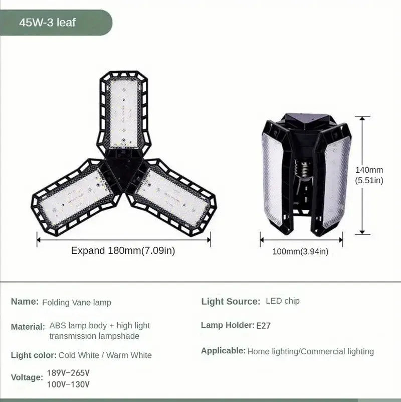 lampe pliable led noir blanche plissée mat moderne éclairage garage salon expandable e26