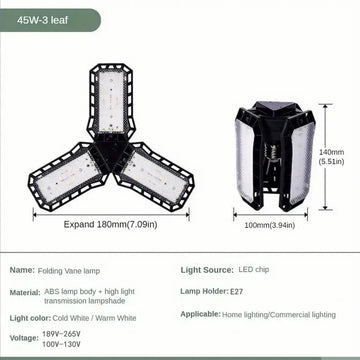 lampe pliable led noir blanche plissée mat moderne éclairage garage salon expandable e26
