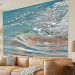 tapisserie murale moderne ondes mer bleu gris scintillement salon chambre 120x180cm
