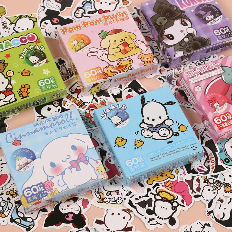 stickers kawaii dessins animés hello kitty cinnamoroll pom pom purin enfants adolescents transparents