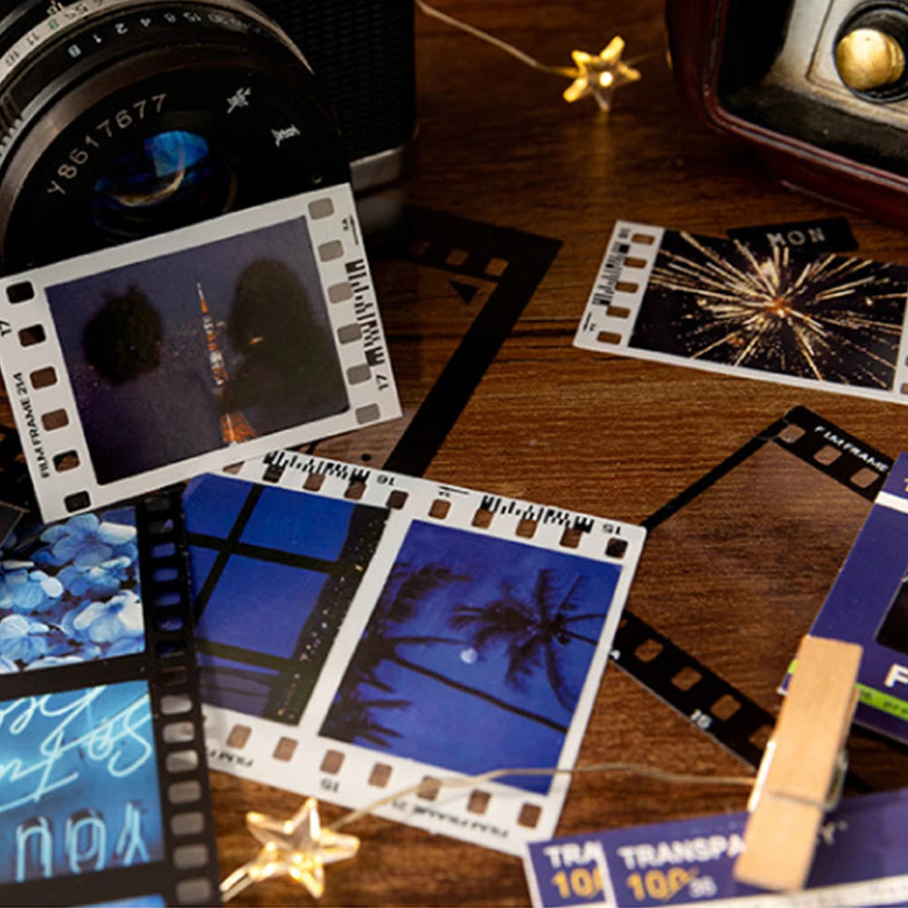 cadres photo vintage transparents motifs film musique papier scrapbooking boîte magazine clips adhésifs
