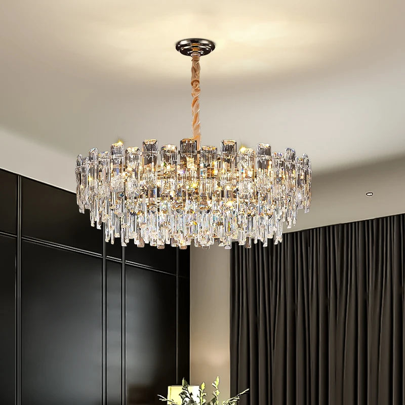lustre suspendu cristal doré moderne lampe salon salle manger luxe élégant