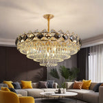 lustre cristal géométrique doré moderne élégant salon lumière chaîne vitrail haute qualité