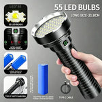 lampe torche rechargeable led noire robuste camping outdoor 55led 50w