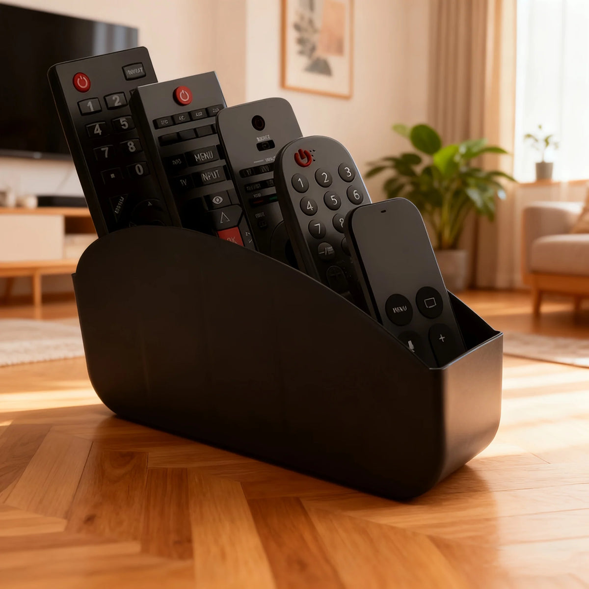 organisateur télécommandes smartphone rangement noir moderne réutilisable sans electricité matériau pp