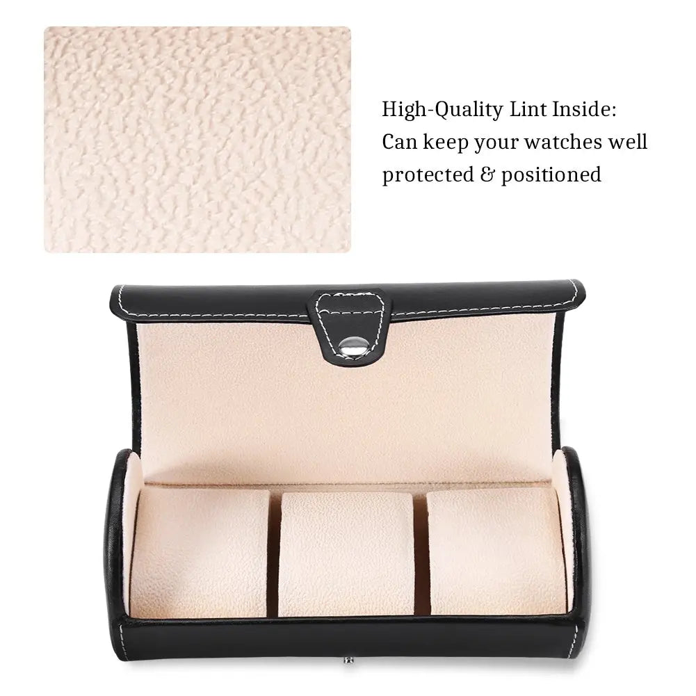 boîte montres cuir noir beige moderne compartiments boucle métallique simili cuir opacité