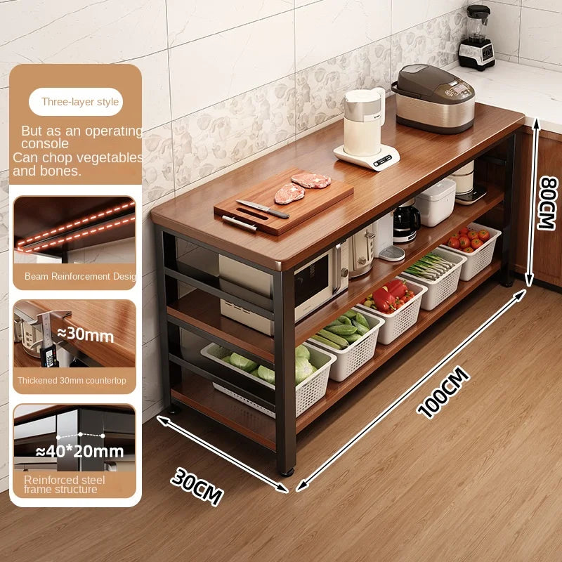 meuble cuisine multifonctionnel bois naturel blanc moderne rangement panier couteau planche découpe micro onde