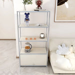 étagère moderne métal blanc gris étagères coulissantes porte rangement salon minimaliste 131cm haute capacité