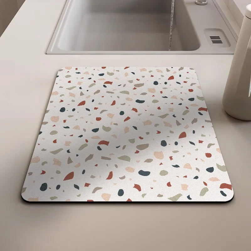 tapis séchage vaisselle gris effet terrazzo absorbant antidérapant cuisine évier moderne