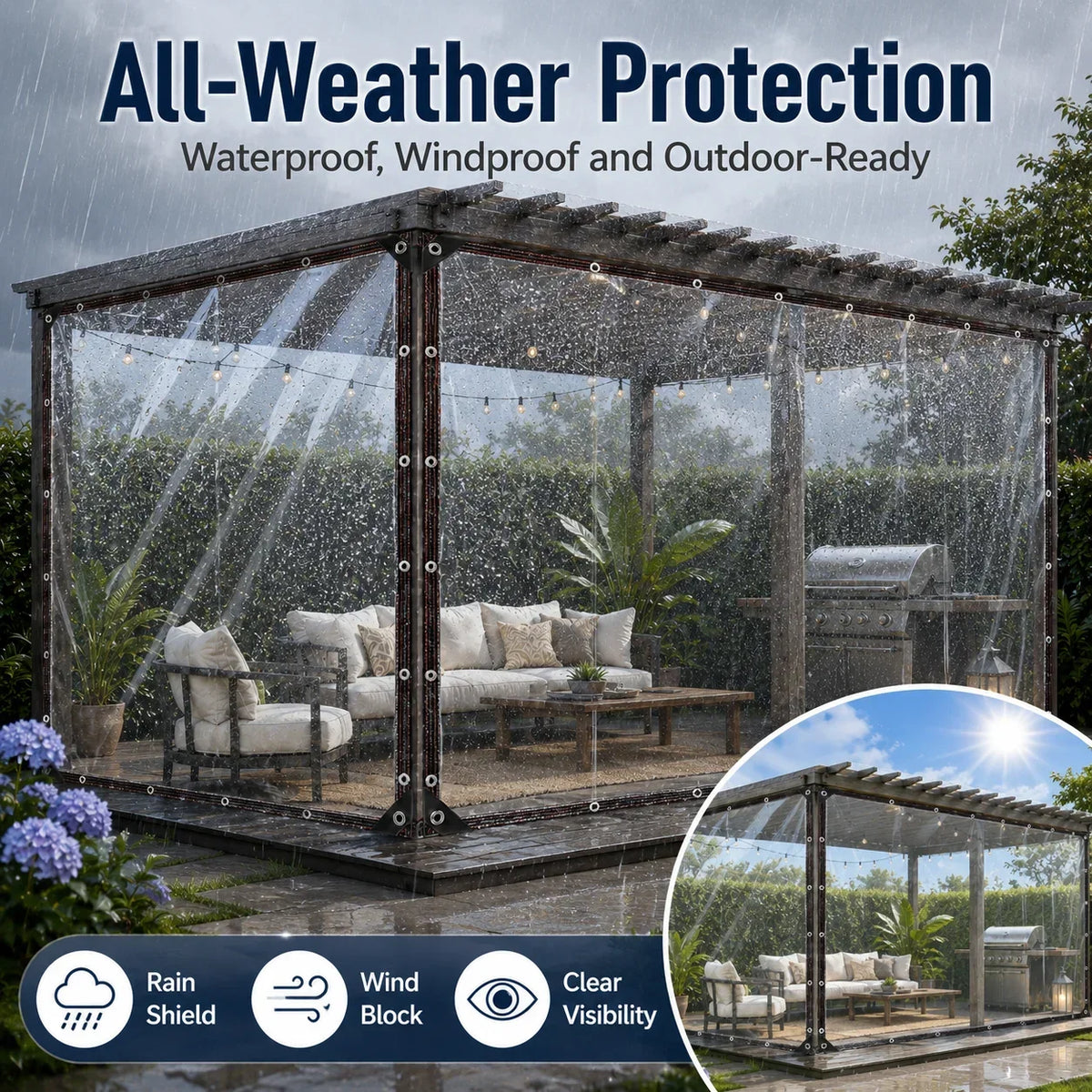 bâche transparente protection jardin gazebo imperméable toile couverture plantes pluie métalliques rayures noires rouges