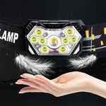 lampe frontale led rechargeable noir blanc rubans jaunes mode ajustable camping plein air travail