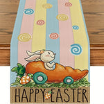 table pâques lapins fleurs happy easter multicolore rectangulaire festive imperméable polyester déco festive