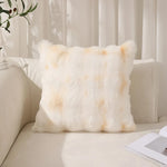 coussins décoratifs moderne peluche rayures horizontales blanc marron clair beige adhésifs