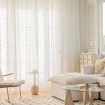 rideau blanc pompom dentelle translucide moderne romantique chambre coucher inclusion