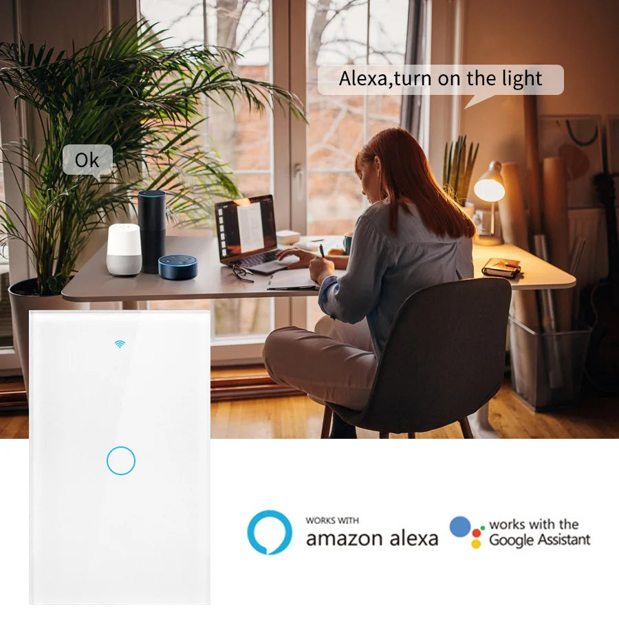 interrupteur tactile intelligent blanc moderne compatible wifi alexa google tuya led maison inteligente