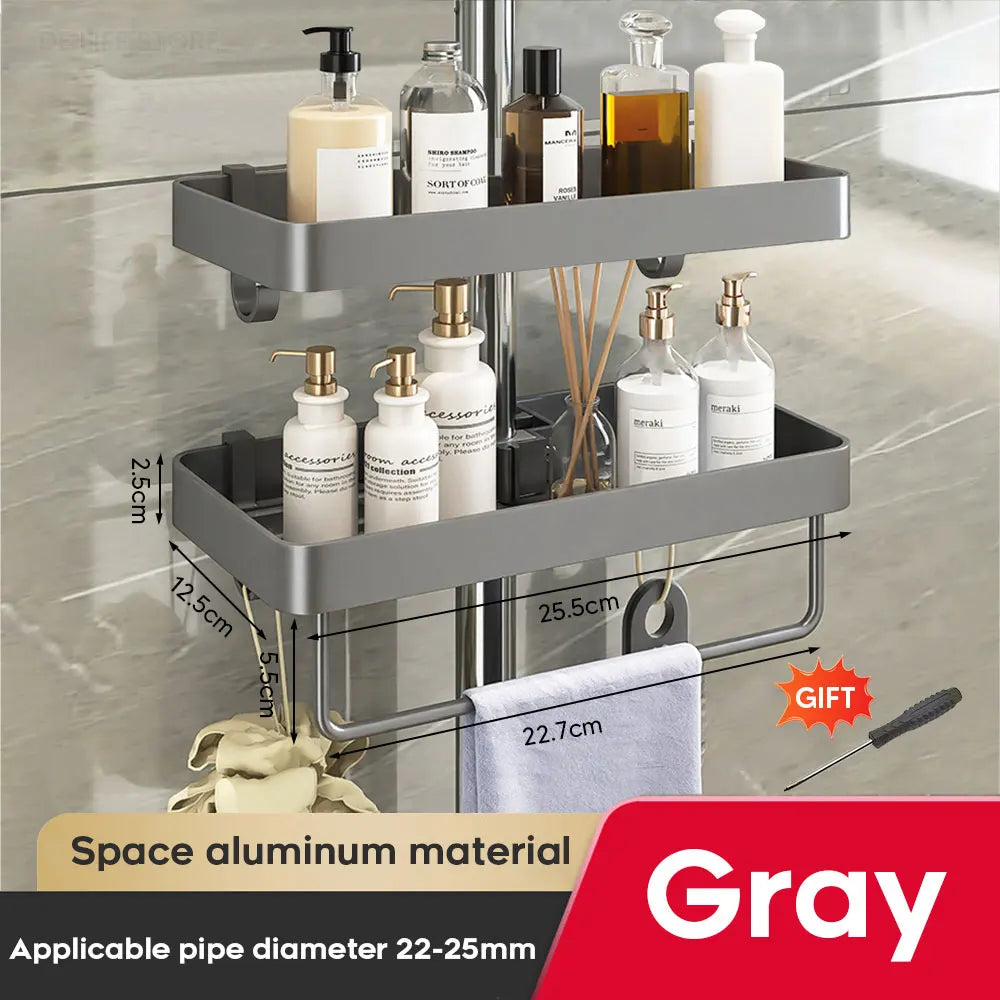 étagère douche argentée moderne vis fixations étagères accessoires toilettes shampooing savonDecoration