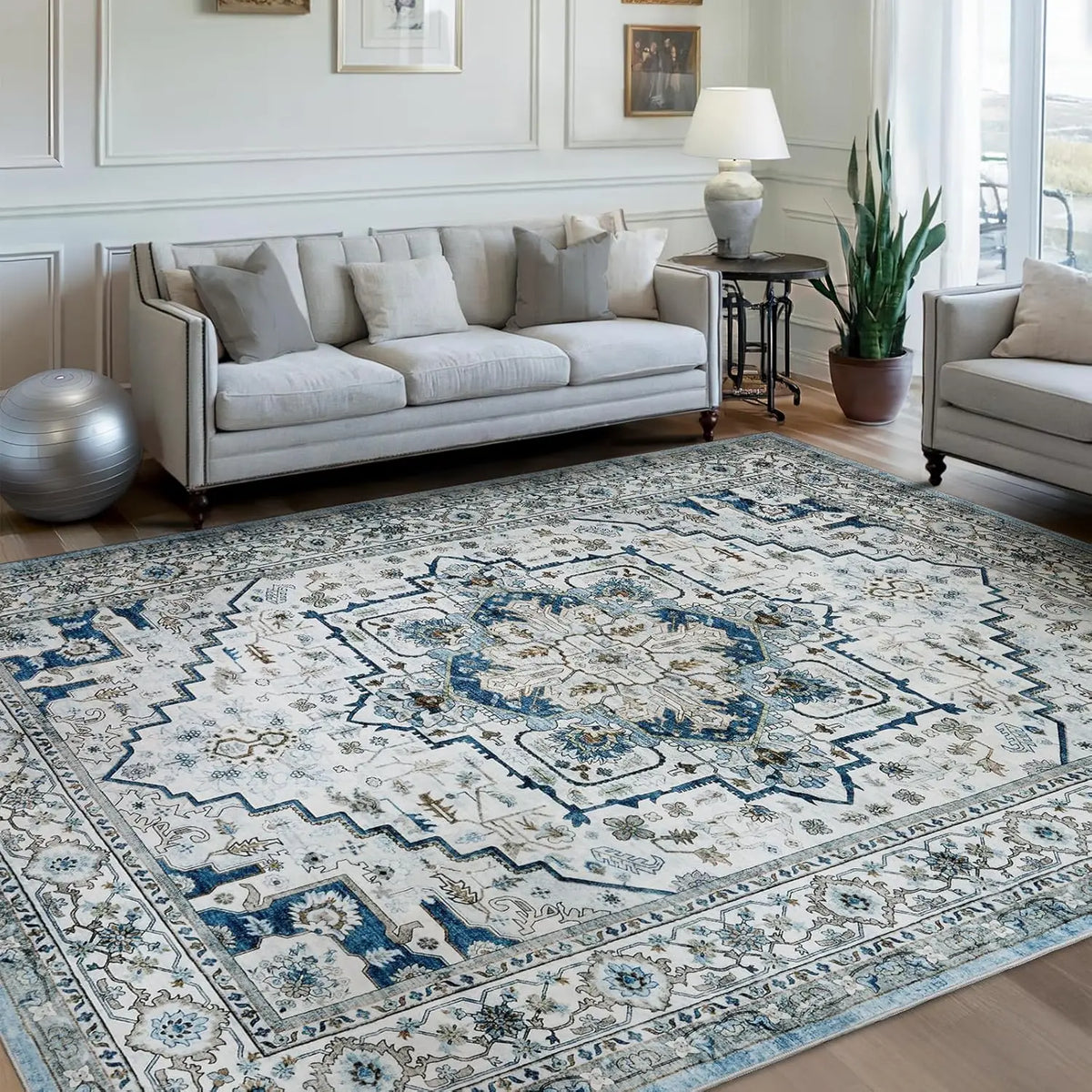 tapis sol floral géométrique bleu orange classique moderne chambre salonextérieur
