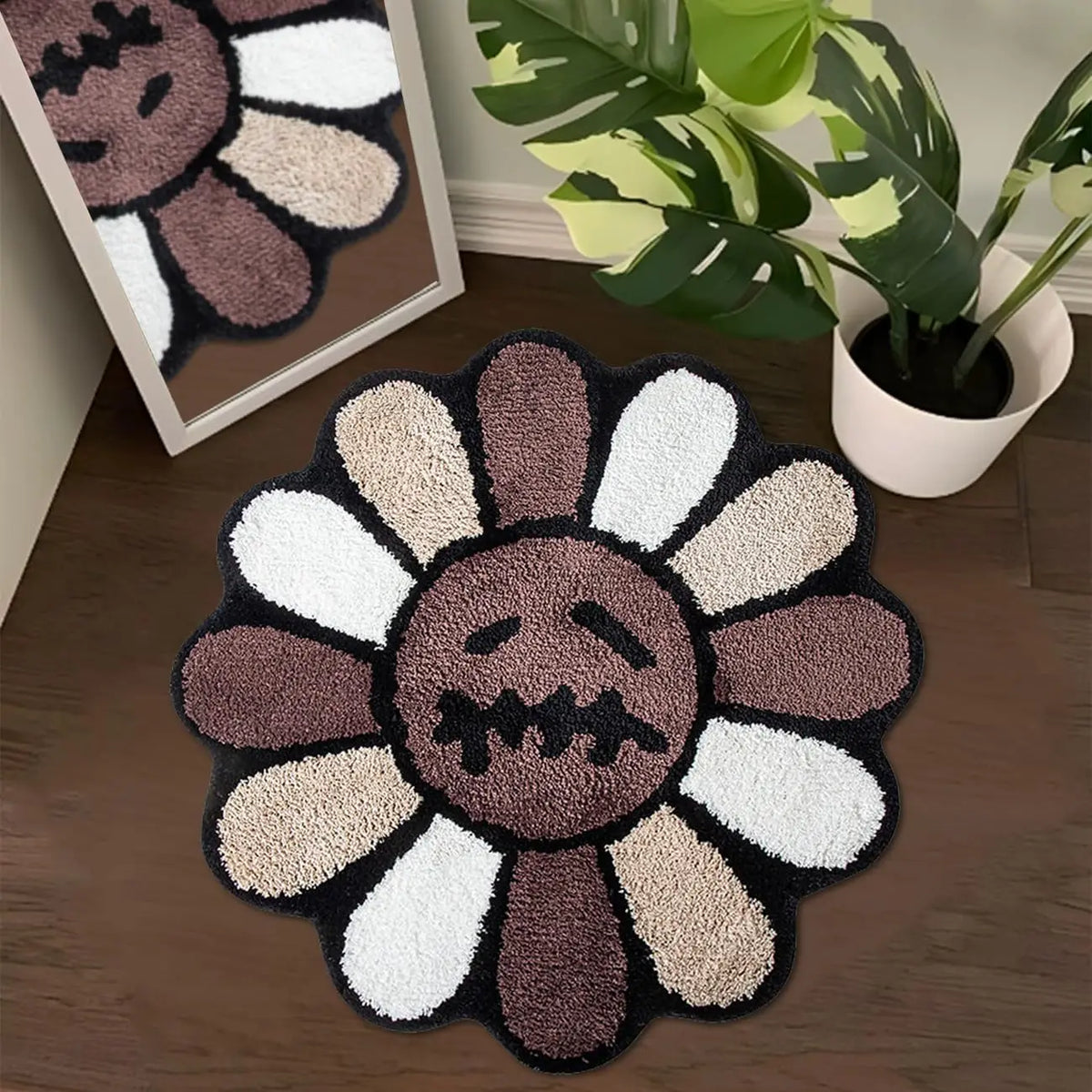 tapis moderne antidérapant motif fleurs visages marron noir rouge bleu chambre bain salon