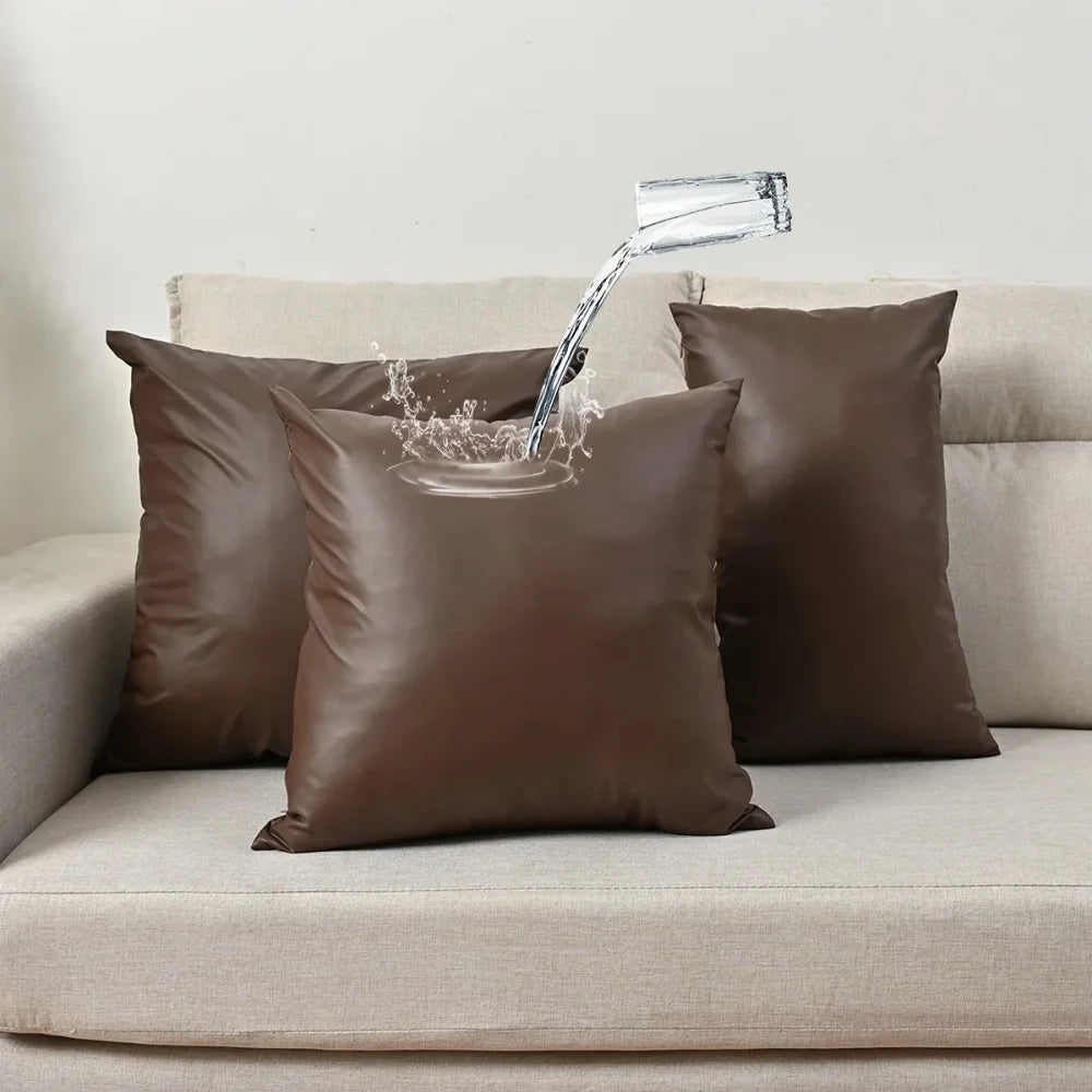 taies d'oreiller modernes cuir pu marron uni brillant 30x50cm 45x45cm 50x50cm opaques chambre salon