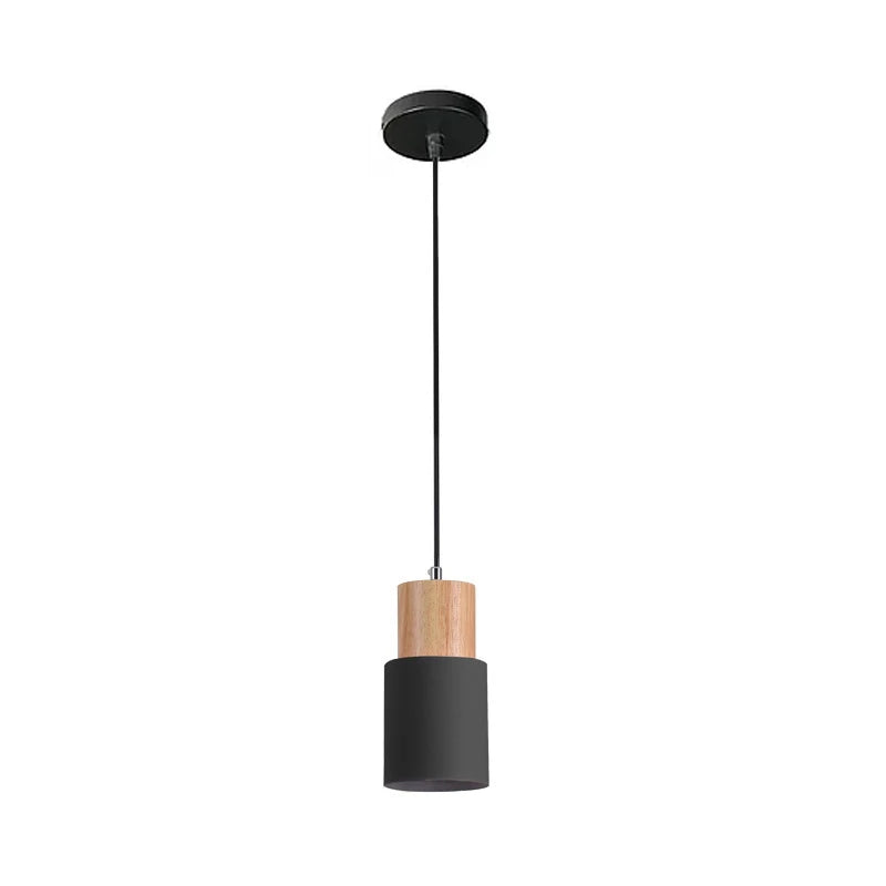 lampe suspendue moderne minimaliste vert noir blanche bois clair abatjour cylindrique