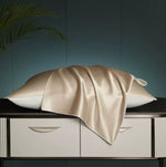 taie d'oreiller soie solide beige clair texture satinée anti acariens élégante maison 48x74CMversible